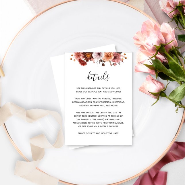 Dusty Rose, Burgundy, Blush Floral Wedding Details Enclosure Card (Creator Uploaded)