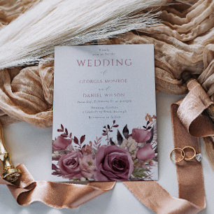 Dusty Rose & Burgundy Boho Floral Wedding Invitation