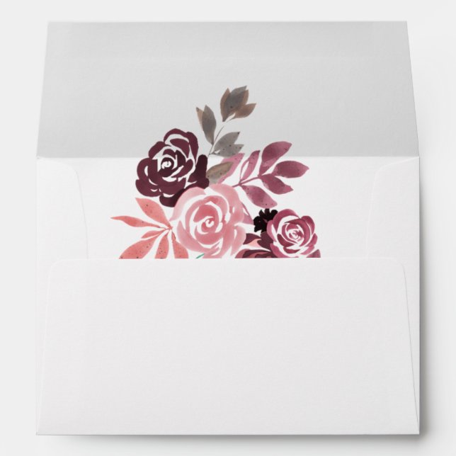 Dusty Rose Burgundy Floral Wedding Envelopes (Back (Bottom))