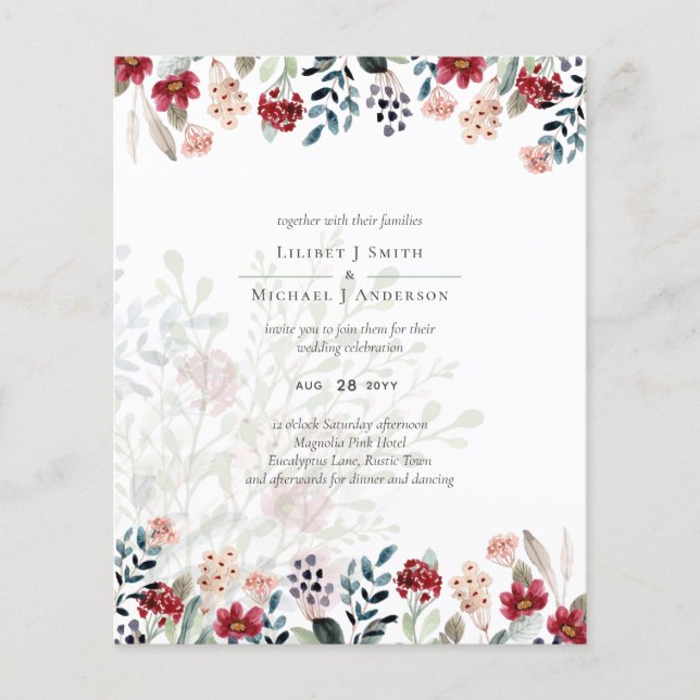 Dusty Rose Burgundy Floral Wedding Flyer (Front)