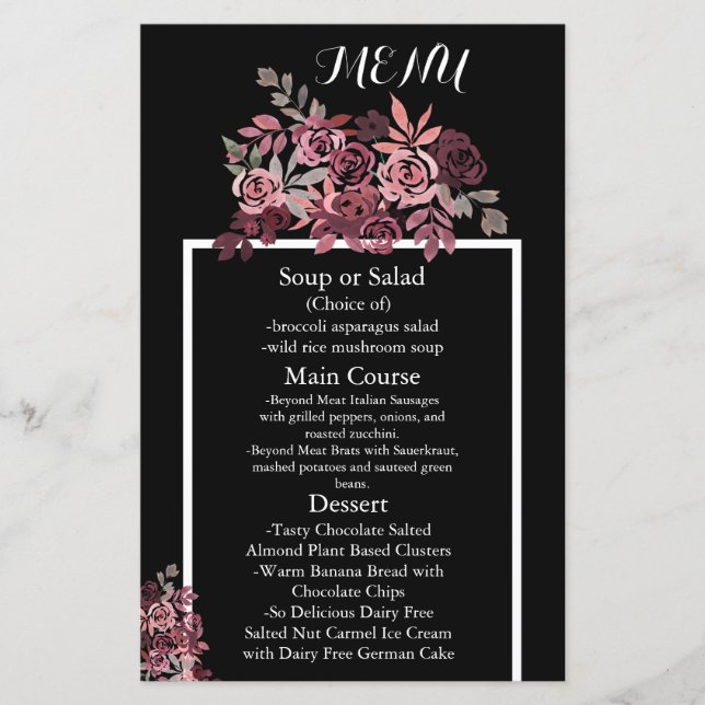 Dusty Rose Burgundy Floral Wedding Menu (Front)