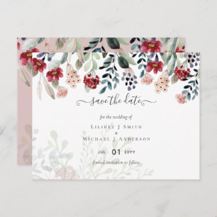 Dusty Rose Burgundy Floral Wedding Postcard