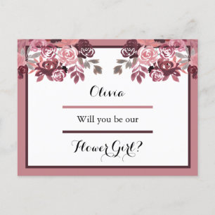 Dusty Rose Burgundy Flower Girl Request Card