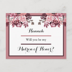 Dusty Rose Burgundy Matron of Honour Request Card