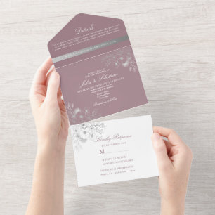 Dusty Rose Calligraphy Wedding All In One Invitation