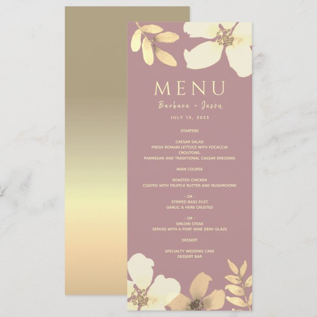 Dusty Rose Calligraphy Wedding Menu (Front/Back)