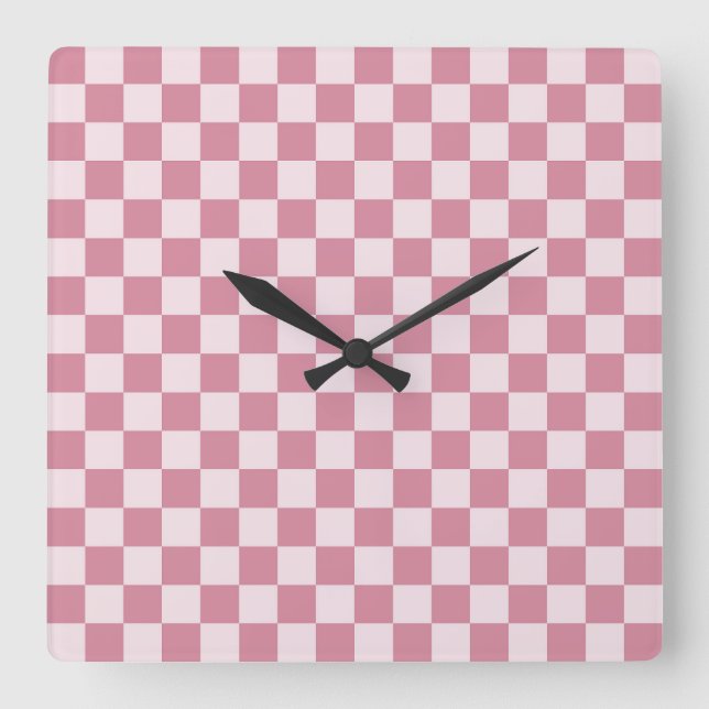 Dusty rose checkerboard pattern square wall clock (Front)