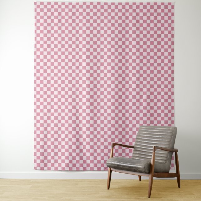 Dusty rose checkerboard pattern tapestry (In Situ)