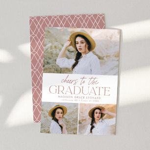 Dusty Rose Cheers to the Grad 3 Photo Graduation Announcement