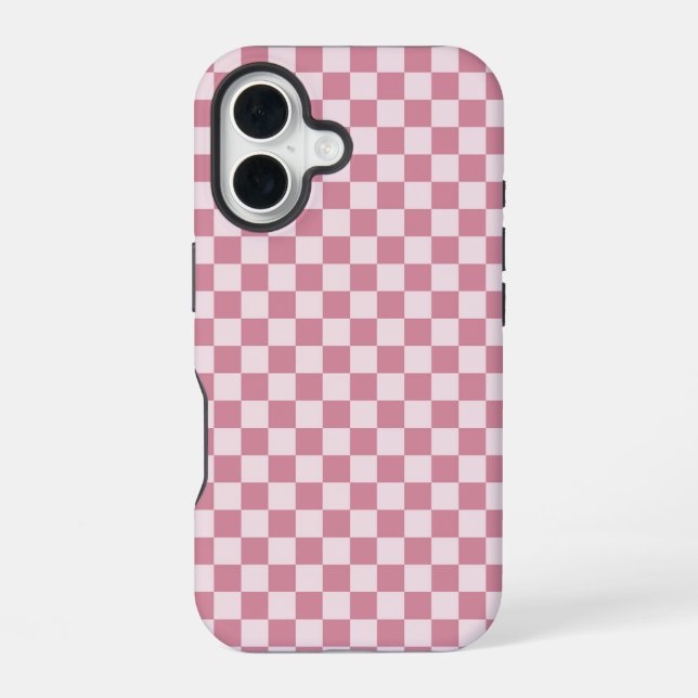 Dusty rose chequerboard pattern iPhone 16 case (Back)