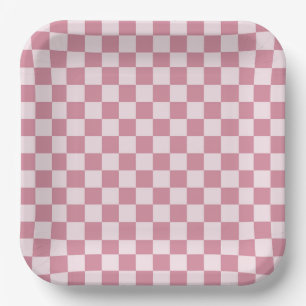 Dusty rose chequerboard pattern paper plate