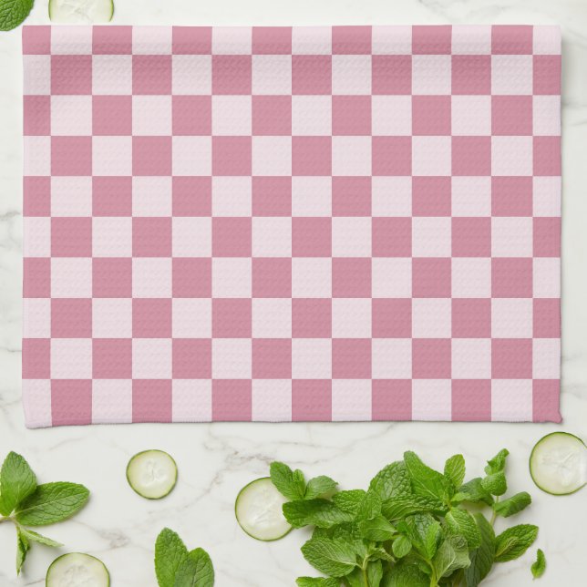 Dusty rose chequerboard pattern tea towel (Folded)