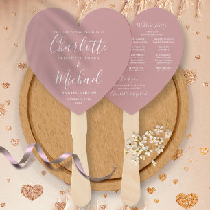 Dusty Rose Chic Wedding Program  Heart Hand Fan
