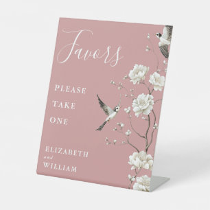 Dusty Rose Chinoiserie Floral Favours Wedding Pedestal Sign