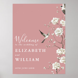 Dusty Rose Chinoiserie Floral Wedding Welcome Sign