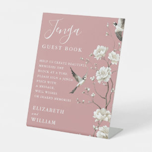Dusty Rose Chinoiserie Jenga Guest Book Wedding Pedestal Sign