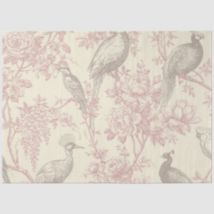 Dusty Rose Chinoiserie Peacock Aviary Floral Toile Tissue Paper
