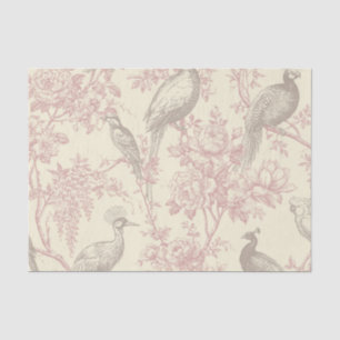 Dusty Rose Chinoiserie Peacock Aviary Floral Toile Tissue Paper