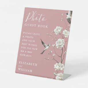 Dusty Rose Chinoiserie Photo Guest Book Wedding Pedestal Sign