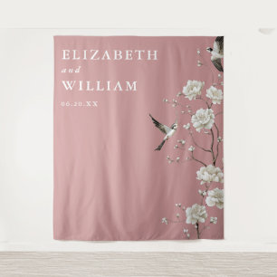 Dusty Rose Chinoiserie Wedding Photo Backdrop Tapestry