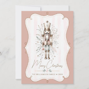 Dusty Rose Christmas Card Nutcracker Gold Frame