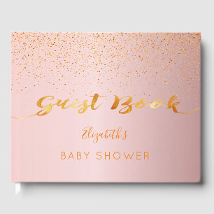 Dusty rose confetti script Baby Shower girl Guest Book