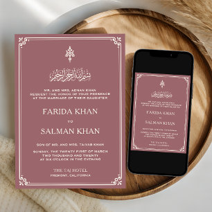 Dusty Rose Cream Border Islamic Wedding Invitation