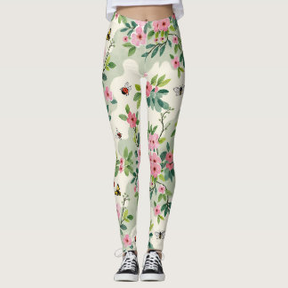 Dusty Rose Cream Butterflies Bee Camo Leggings