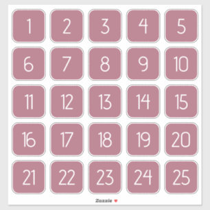 Dusty Rose Customizable Square Number Stickers 