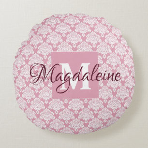 Dusty Rose Damask Accent Pillow w/ Monogram & Name