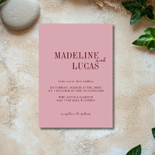 Dusty Rose Deep Burgundy Minimalist Clean Wedding Invitation