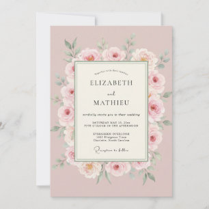 Dusty Rose Delicate Botanical Wedding Invitation