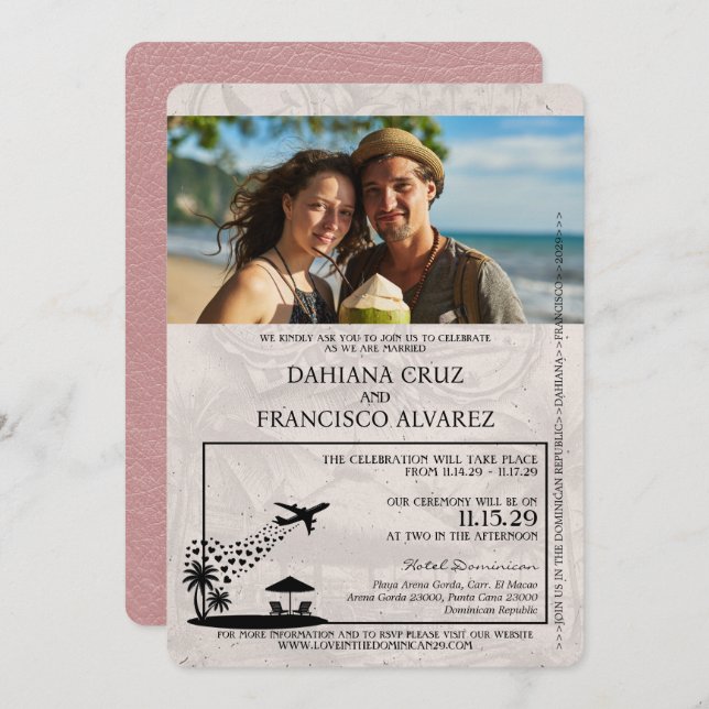 Dusty Rose Dominican Republic Passport Wedding Invitation (Front/Back)
