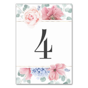 Dusty Rose Dusty Blue Floral Wedding Table Number