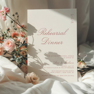 Dusty Rose Elegant Calligraphy Rehearsal Dinner Invitation
