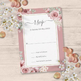 Dusty Rose Elegant Floral Script RSVP Card