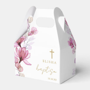 Dusty Rose Elegant Modern Floral Baptism Favour Box