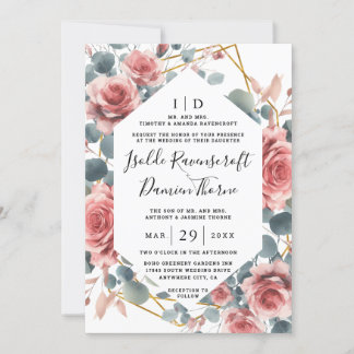 Dusty Rose Elegant Pink Mauve Gold Floral Wedding Invitation