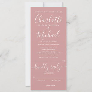 Dusty Rose Elegant Script All In One Wedding Invitation
