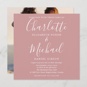 Dusty Rose Elegant Script Wedding Photo Invitation