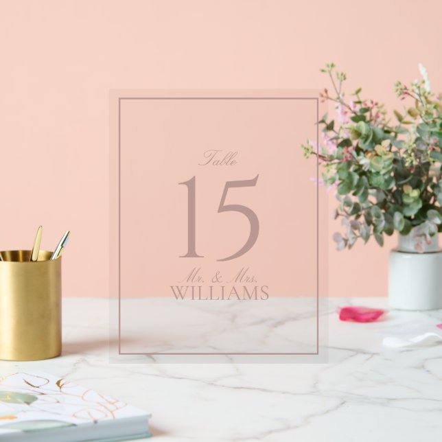 Dusty Rose Elegant Script Wedding Table Number Acrylic Sign (Wedding)