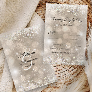 Dusty Rose Elegant Silver Glitter Wedding RSVP Card