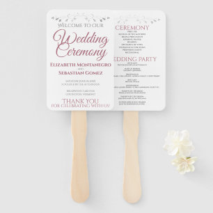 Dusty Rose Elegant White Wedding Fans with Program