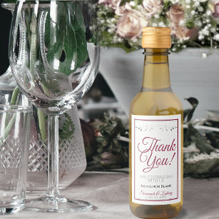 Dusty Rose Elegant White Wedding Thank You Mini Wine Label