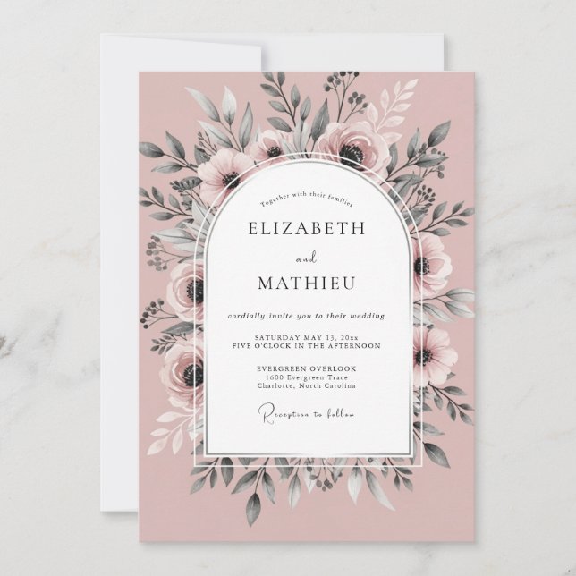 Dusty Rose Enchanting Spring Wedding Invitation (Front)