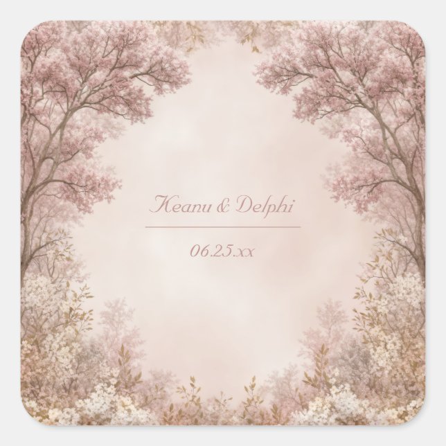 Dusty Rose Ethereal Forest Arch Wedding Square Sticker (Front)