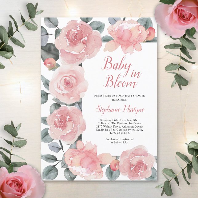 Dusty Rose Eucalyptus Baby In Bloom Baby Shower Invitation (Creator Uploaded)