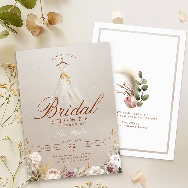 Dusty Rose & Eucalyptus Fall Bridal Shower Invitation (Bridal Shower Invite)