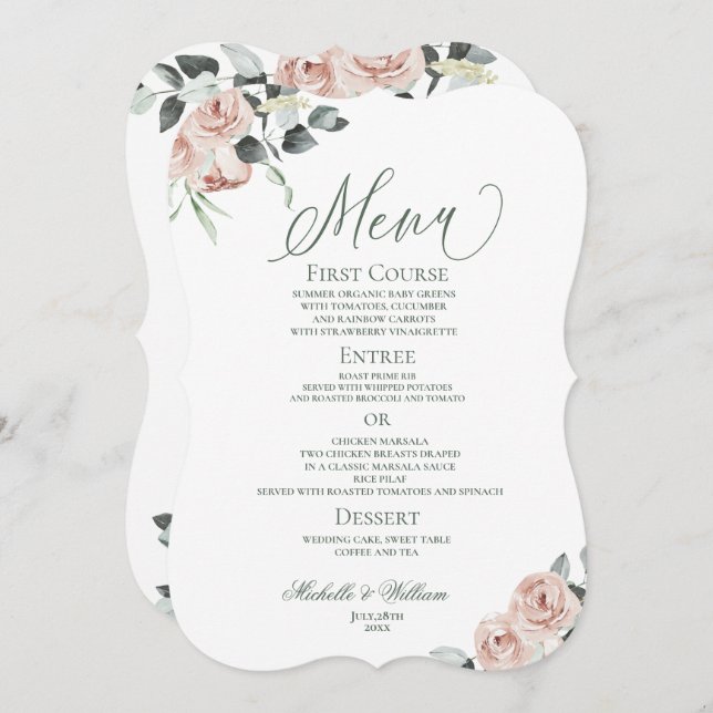 Dusty Rose Eucalyptus Floral Wedding   Menu (Front/Back)
