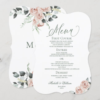Dusty Rose Eucalyptus Floral Wedding Menu